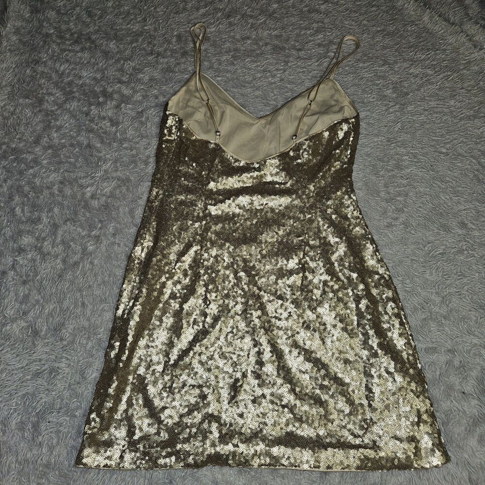 ABERCROMBIE & FITCH Medium Gold Sequin Slip Mini Dress Y2k NYE Glam Chic Preppy - Picture 8 of 8